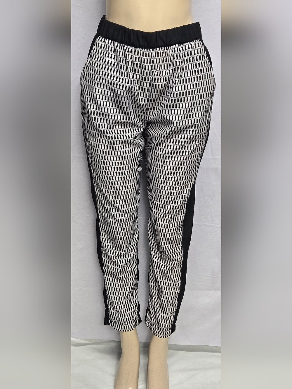Nicole Miller S Pull On Pants Elastic Waist Pockets Geometric Flowy Polyester